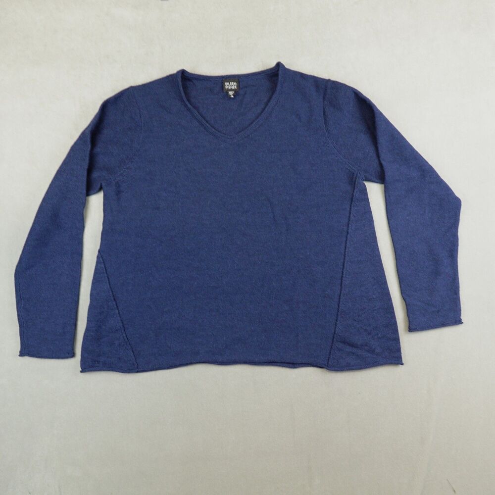 Eileen Fisher Sweater Womens Large 100% Italian Merino Wool Blue Quiet Luxury